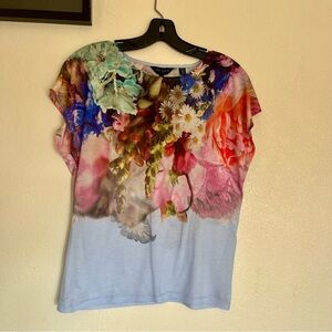 Ted Baker Multicolor Floral Short Sleeve Tee - Pastel Blue Base